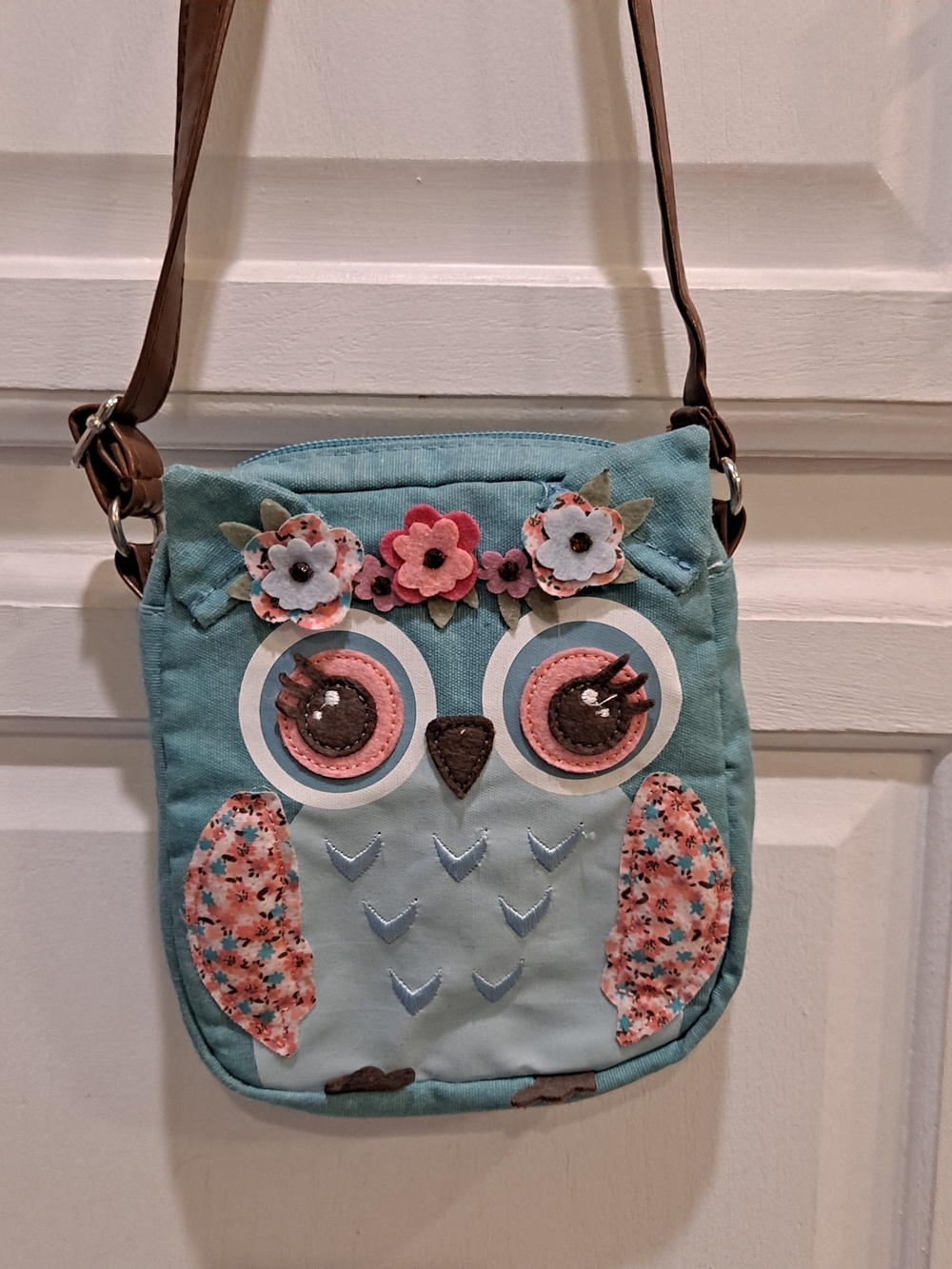 Claire's Club Aqua Owl Crossbody Bag Floral Beaded Embroidery Accents Fairy